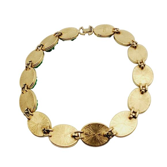 Monet Green Lucite Choker Vintage Oval Domed Acrylic Necklace Ribbed Melon - Picture 7 of 11